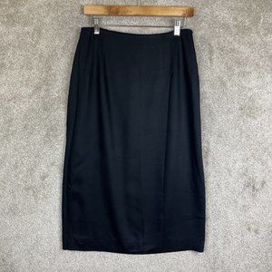 Gianni Vintage Skirt Womens 14 Black Rayon Side Zip Midi Length Lined- 7885